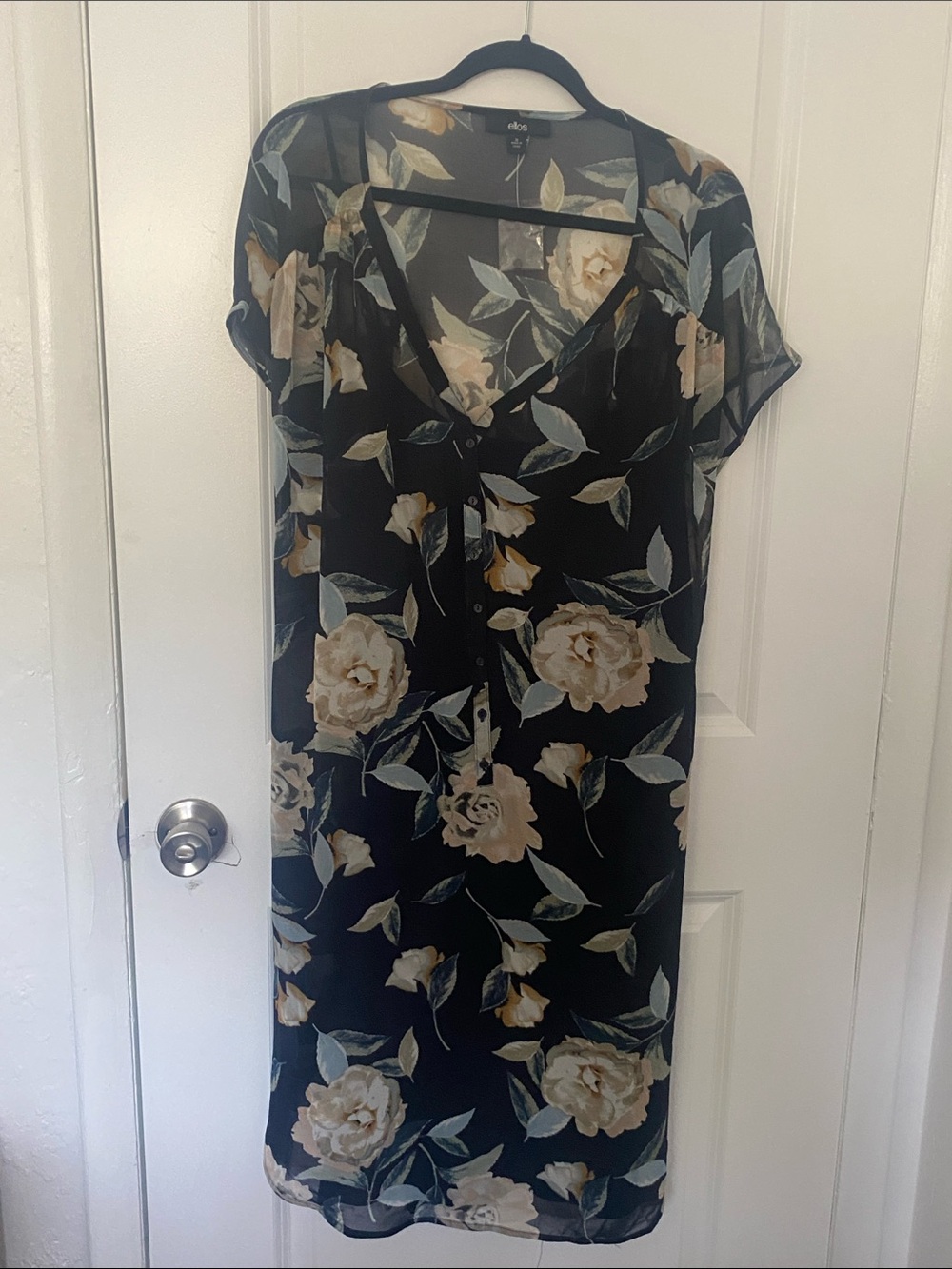 ellos Black Midi Dress with Cream Floral Print
